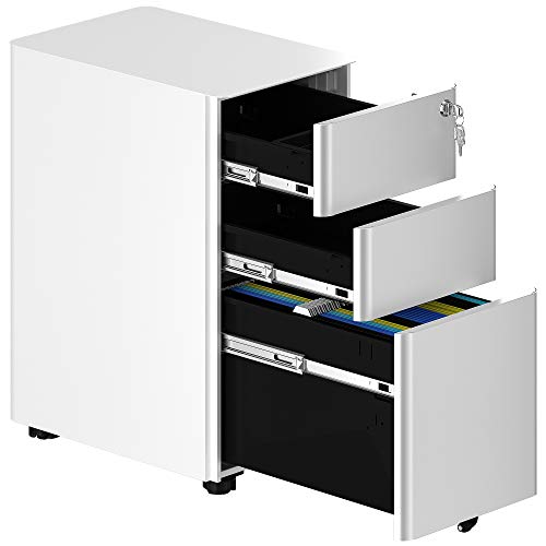 YITAHOME Fully Assembled 3-Drawers Rolling File Cabinet - Lockable Drawers, Home Office Mobile Filing Cabinet with Wheel, Under Desk File Cabinet