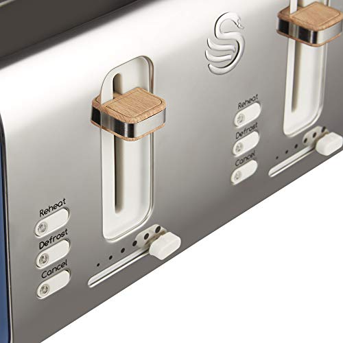 Swan Nordic 4 Slice Toaster, Blue, 1500W, Scandi Style, ST14620BLUN & Nordic Jug Kettle, 1.7 Litre, Blue, Rapid Boil, Wood Effect Handle, Soft To