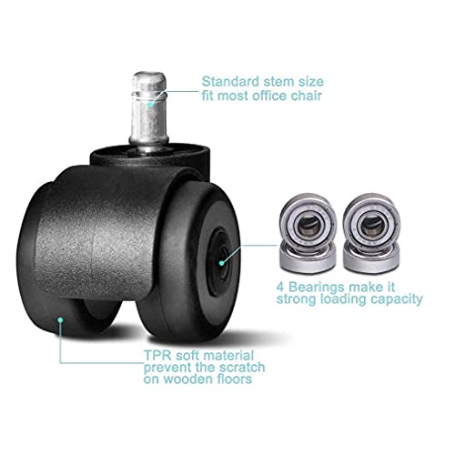SKOAJAS Plate Casters 2inch Office Chair Caster Replacement TPR Wheels & Safe,Universal Standard Stem 11x22mm,Set of 5,Quadruple Ball Bearing Des