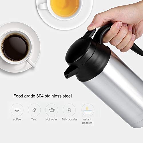 Car Electric Kettle - Portable Stainless Steel Electric Car Kettle Heating Cup Coffee Mug Travel Water Bottle for Tea Coffee Hot Water Drinking 7