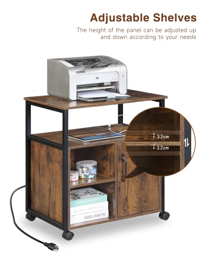 Kavonty Lateral File Cabinet,Office Filing Cabinets with Socket and USB Charging Port,Modern Rolling Printer Stand with Storage for A4, Letter Si