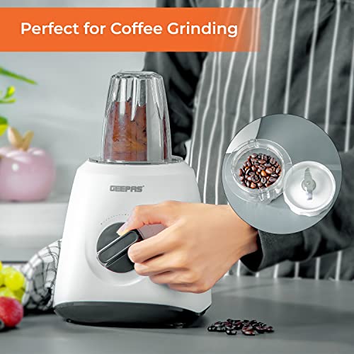 Geepas Electric Blender Smoothie Maker, Jug Blender 2 in 1 - 400W, White | Stainless Steel Blades| 1.5L Jar | Chopper, Coffee Grinder Smoothie Mi