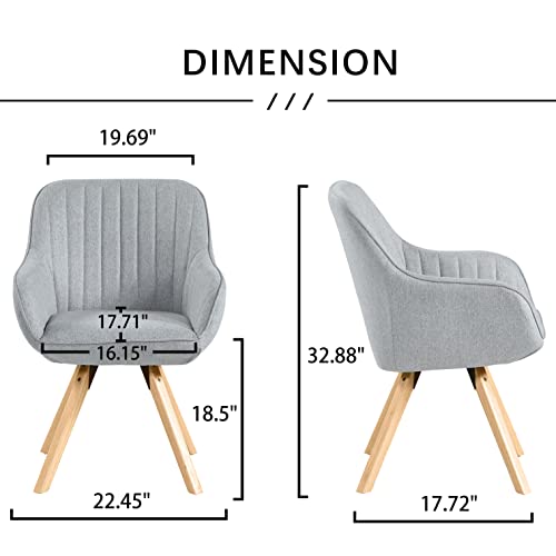 Kithkasa Mid-Century Modern Swivel Accent Chair Home Office Desk Chair with Wood Legs Armchair for Vanity Table Guest Living Dining Room Grey