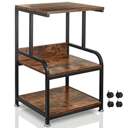 HAIRIESIS 3 Tier Printer Stand with Wheels Printer Desk, Multipurpose Office and Home Storage Rack, Removable and Fixed Printer Stand for Fax Mac