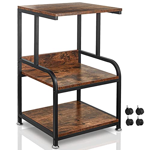 HAIRIESIS 3 Tier Printer Stand with Wheels Printer Desk, Multipurpose Office and Home Storage Rack, Removable and Fixed Printer Stand for Fax Mac