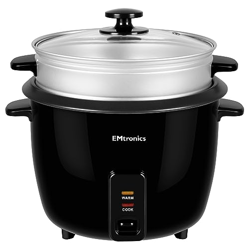 EMtronics EMRCDSTSG1-8 Rice Cooker 1.8 Litre with Automatic Cooking, Steamer Tray and Warmer Function with Removable Non-Stick Bowl, Measuring Cu