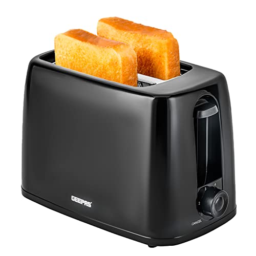 Geepas 2 Slice Bread Toaster with 6 Level Browning Control - Removable Crumb Tray, Cancel Function, Cord Storage & Cool Touch Plastic Housing - 6