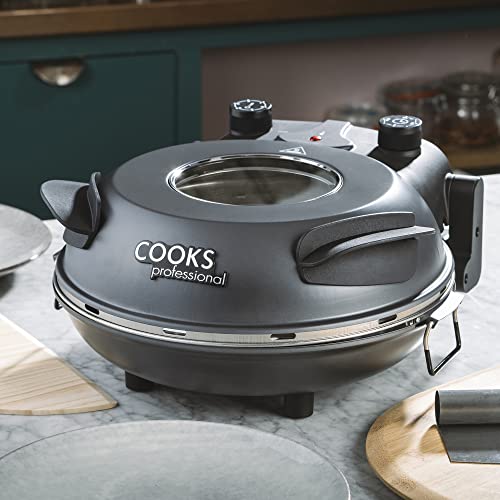 Electric Pizza Oven Energy Efficient with Stone Base 1200w Glass Window 12 inch 31cm with Pizza Paddles 2 Year Warranty by Cooks Professional (Pi