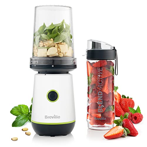 Breville Blend Active Personal Blender & Smoothie Maker | 350W | 2 Portable Blend Active Bottles (600ml) | Leak Proof Lids | White & Green [VBL24