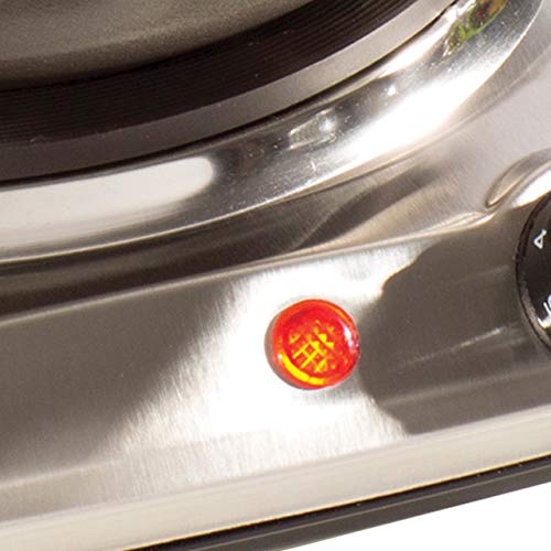 Daewoo SDA1731 Single Hot Plate-Portable & Compact-Cast Iron Heating Element-On/Off Indicator Lights-Non-Slip Feet-Durable Stainless Steel Housin