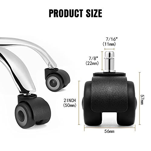 TWDYC 5 PCS Universal Mute Chair Wheel 2" Office Chair Caster Replacement Casters Rubber Soft Safe Roller Furniture Wheels