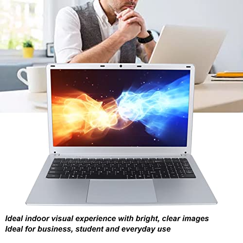 Airshi FHD Laptop  , 110‑240V 6G+64G Storage 15.6 Inch Business Laptop Slim  Silver Gray Integrated Graphics for Students (UK Plug)