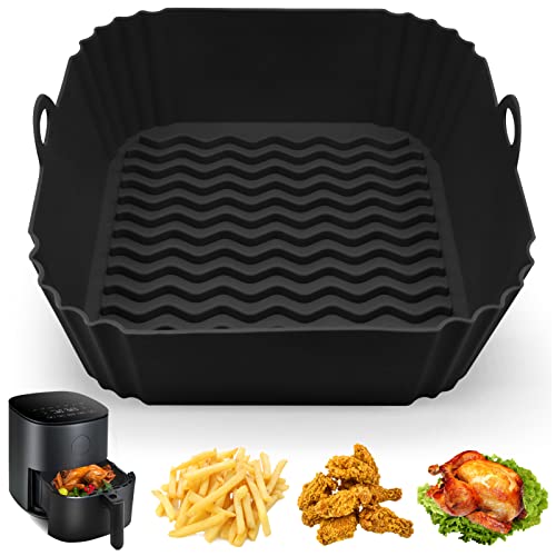 Silicone Air Fryer Liners, 8'' Square 4 to 7 QT Reusable Heat Resistant Food Grade Airfryer Silicone Liners Inserts Baskets Bowl Accessories for