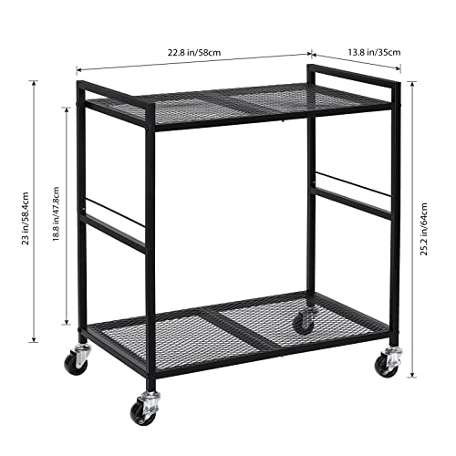 Mobile Printer Stand, Computer Tower Stand 2 Tier CPU Stand Rolling Cart Holds up to 40lbs, Metal Utility Carts with Wheels for Home & Office, Bl