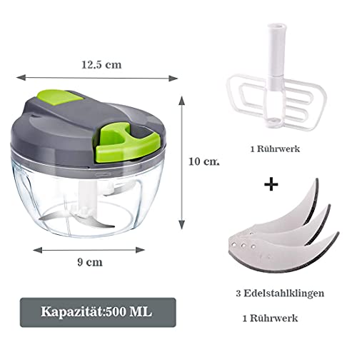 Manual Food Chopper Pull String,Hand Food Shredder with Stainless Steel Blades 500ml,Vegetable Chopper,Onion Cutter,Garlic chopper,Manual Food Pr