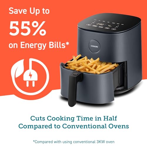 COSORI Air Fryer 4.7L, 9-in-1 Compact Air Fryers Oven, 30 Recipes Cookbook, Max 230℃ Setting, Digital Tempered Glass Display, Quiet, 4 Portions,