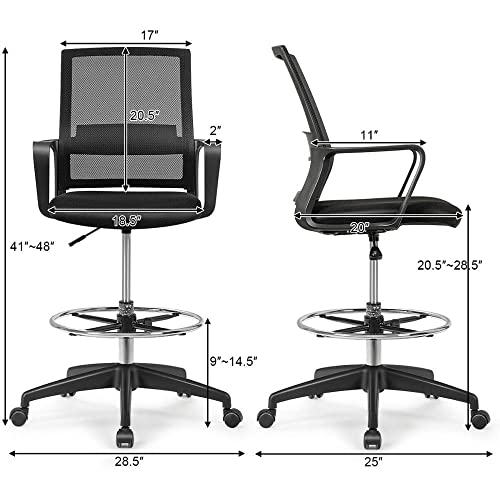 QYXXSK Drafting Chair Tall Office Chair for Standing Desk Adjustable Height w/Footrest