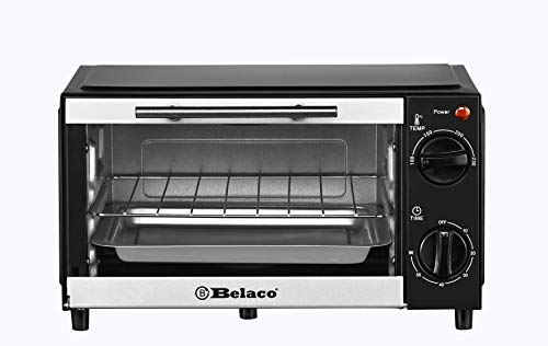 Belaco BTO-109N Mini 9L Toaster Oven Tabletop Cooking Baking Portable Oven 750w 60 min Timer 100-230° Stainless Steel Heating Tube incl. Baking T