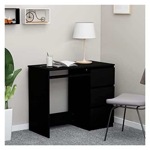 N/A Home Desk with Drawer Storage Rack High Gloss Black Study Writing Desk Workstation Long Particleboard (Color : A)