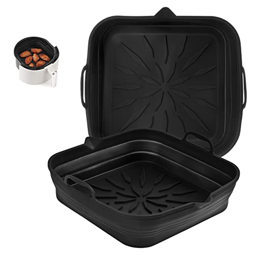 Pietuley 2pcs Foldable Air Fryer Liners Reusable, Silicone Pot Insert for Tower Basket for COSORI Tray for Ninja Mould Pan Air Fryer Accessories