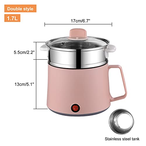 Electric Hot Pot, 1.7L Multi-Functional Electric Skillet for Stir Fry/Stew/Steam, Portable Mini Electric Cooker for Soup Porridge Dumplings Eggs