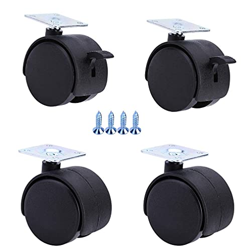 SKOAJAS Plate Casters 4 pcs Nylon Furniture Wheels Office Chair Caster,Swivel Double Wheel,Load 50kg,Replacement for Cots,Computer Desks,Sofa,Top