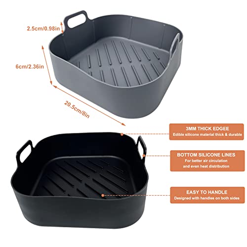 CUTIECLUB 2 Pcs Air Fryer Silicone Pot, Square 8 inch Silicone Air Fryer Liners Basket Food Safe Reusable Air fryers Oven Replacement Accessories