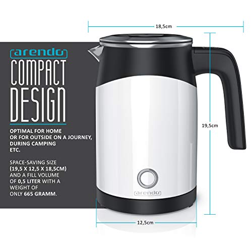Arendo - Electric Kettle 0.5 Litre Cordless - Stainless Steel Water Boiler with 5 Temperature Values Selectable - Double Walled Design - Small Ke