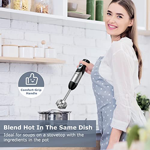 FRESKO Stainless Steel Hand Blender, 1200W Electric Stick Blender with 12 Speed and Turbo Mode, Heavy Duty Copper Motor Immersion Blender,700ml B