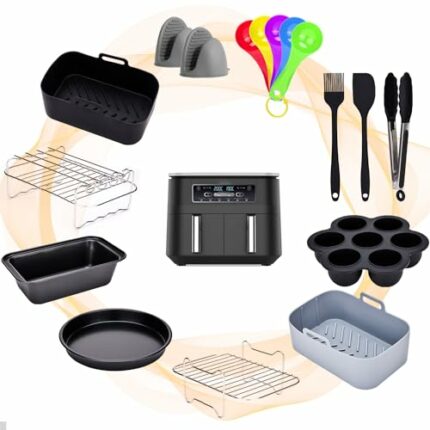 Air Fryer Accessoires,Set of 22 Reusable Air Fryer Liners for Dual Lining AF300UK,AF400UK & Tower T17088,Ninja Dual Air Fryer Accessoires