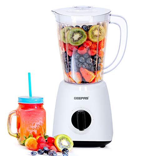 Geepas Electric Blender Smoothie Maker, Jug Blender 2 in 1 - 400W, White | Stainless Steel Blades| 1.5L Jar | Chopper, Coffee Grinder Smoothie Mi