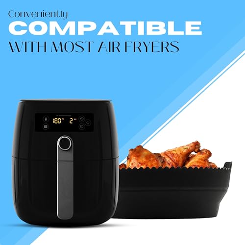 Black Silicone Air Fryer Liner 8 Inch, Collapsible Pot with Removable Food Separator/Divider, Reusable Air Fryer Liners, Tower & Round Air Fryer