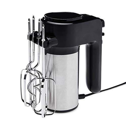 Amazon Basics 6 Speed Electric Hand Mixer with Dough Hooks, Beaters and Turbo Button, 6 litres, Black and Stainless Steel