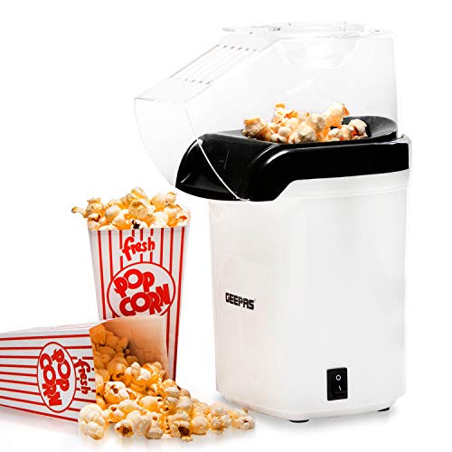 Geepas 1200W Electric Popcorn Maker | Makes Hot, Fresh, Healthy & Fat-Free Theater Style Popcorn Anytime | On/Off Switch, Attractive Design & Oil