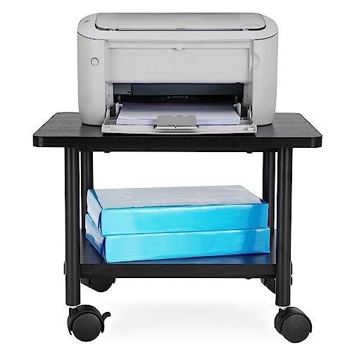 SONGMICS Under Desk Printer Stand and Mobile Machine Cart with Shelf Heavy Duty Storage Rack for Office Home Black UOPS02B