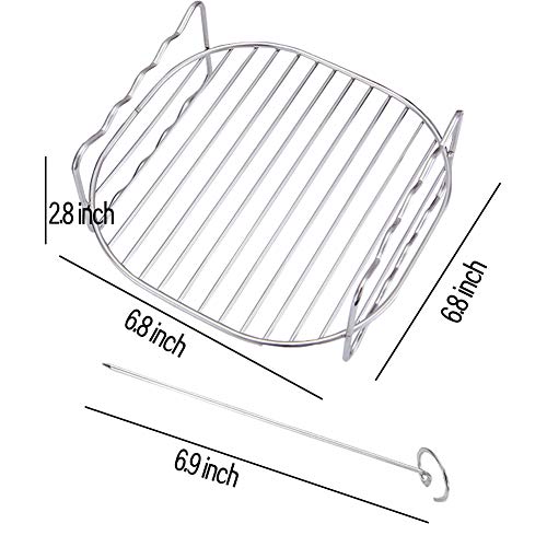 HSIULMY Air Fryer Double Layer Rack, Multi-purpose Air Fryer Accessories with 4 Skewers, 6.8 Inch Stainless Steel Airfryer Grill Pan Compatible w