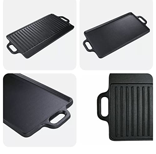Cast Iron Griddle Grill Pan, Nonstick Griddle Grill with Dual Handles, Pre-Seasoned Reversible Grilling Plate, Double Burner Stovetop Skillet, BB