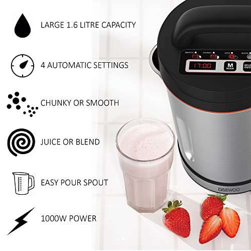 Daewoo SDA1714 Maker | Usage-1000W | 1.6L Capacity | Ideal for Smooth & Chunky Soup | Led Indicator Lights | Overfill and Overspill Sensors, Stai