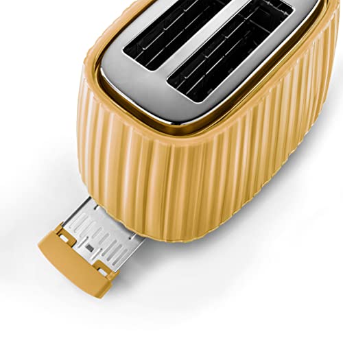 De'Longhi Ballerina Toaster CTD2003.Y, 2 Slot Toaster, Reheat, 5 Browning Settings, Defrost and Cancel Functions, Pull Crumb Tray, 900W, Yellow