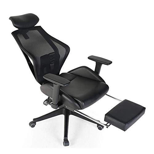 MU Reclining High-Back Office Chair, Ergonomic Computer Chair, Mesh Lounge Chair, Work Chair with Footrest and Waist Support, Suitable for Home a