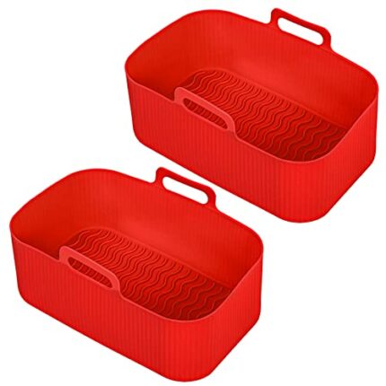 SPARES2GO Basket Compatible with Devology Double 9L Dual Air Fryer Drawer Liner Silicone (Pack of 2, Red)