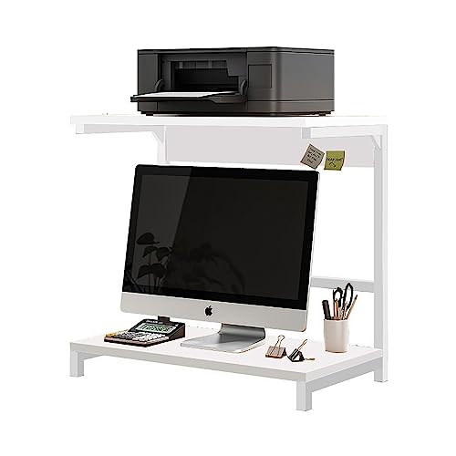 Simmer Stone Steel Tube Wooden Computer Monitor Station 2 Tier Steel Tube Wooden Shelves Display Station Office Storage Rack Multifunctional Furn