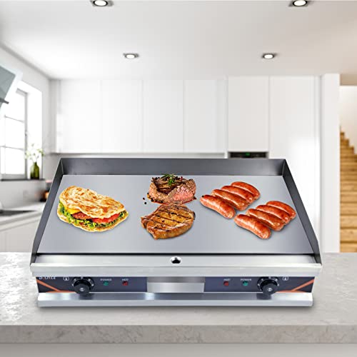 DULNICE 29" Commercial Electric Griddle With Double Temperature Control, Stainless Steel Flat Baking Hotplate, Kitchen Countertop Bacon Fryer for