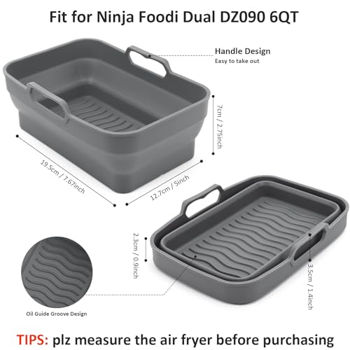 Silicone Air Fryer Liners for Ninja AF300UK 7.6L & Tower T17088, 2 Pack Reusable Air Fryer Silicone Replacement Basket Bowl, Collapsible Baking T