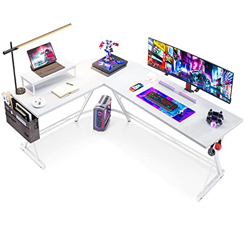 L Shaped Desk Gaming Desk Computer Desk with Round Corner, Monitor Stand for Home Office