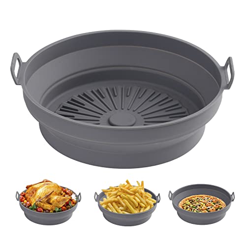 Pietuley 2pcs Foldable Air Fryer Liners Reusable, Silicone Pot Insert for Tower Basket for COSORI Tray for Ninja Mould Pan Air Fryer Accessories