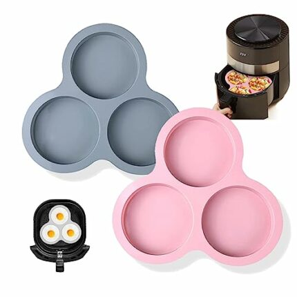 2 Pcs Silicone Air Fryer Egg Pan, 3 Hole Pancake Pan Fried Egg Pan Air Fryer Egg Mould Silicone Muffin Pans Non-stick Egg Pan Mini Pie Crusts Cup