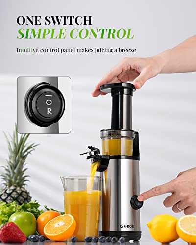 GDOR Cold Press Juicer Powerful Masticating Juicer Machines Easy to Clean Slow Juicer Compact Juice Extractor Machine with High Juice Yield, 600m
