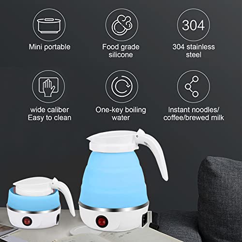 Foldable Electric Kettle, 600ml Portable Electric Food Grade Silicone Water Boiler Mini Electric Quick Boiling Kettle Ideal for Travel Hiking Cam