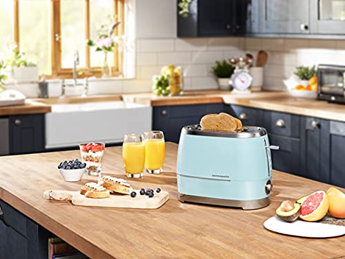 Beko Cosmopolis Toaster TAM8202T, Retro Duck Egg Teal Design , Extra Wide Slot 2-Slice Toaster , Includes Defrost, Reheat & Cancel Functions